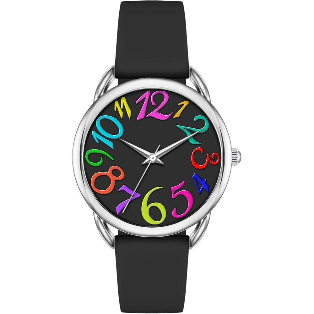 Watch for Women Big Face Colorful Arabic Numeral Easy to Read Soft Silicone Stra